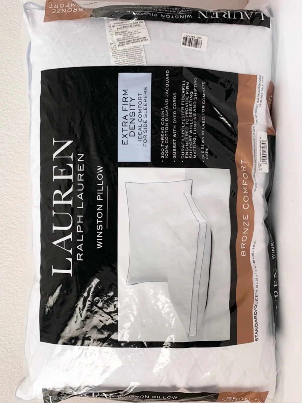 Ralph Lauren 300 count 100% cotton Diamond jacquard jumbo Winston pillow